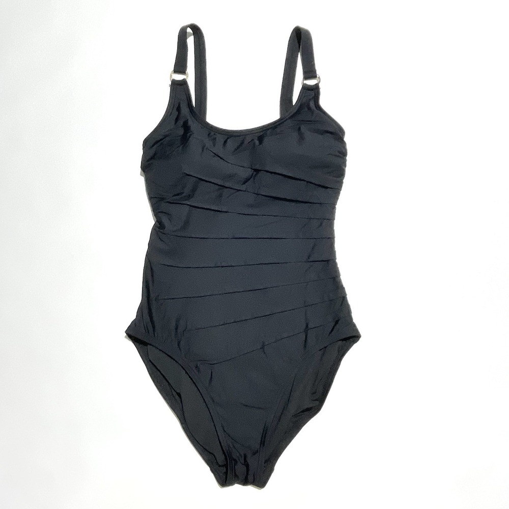 Calvin Klein Swimwear 4 Way Stretch Womens Pleated Size 4 Black Solid One Piece